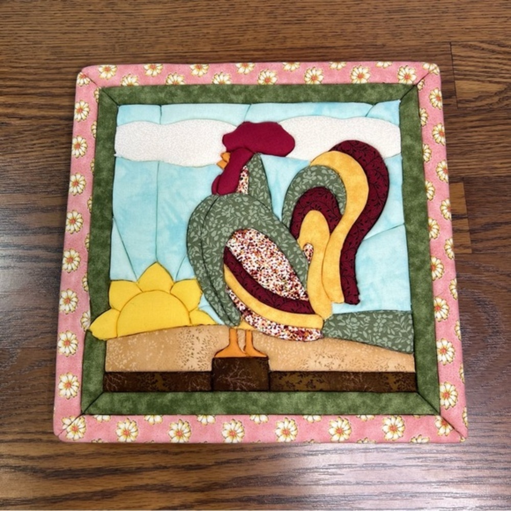 Patchwork Fabric Rooster Artwork / Vintage Fabric